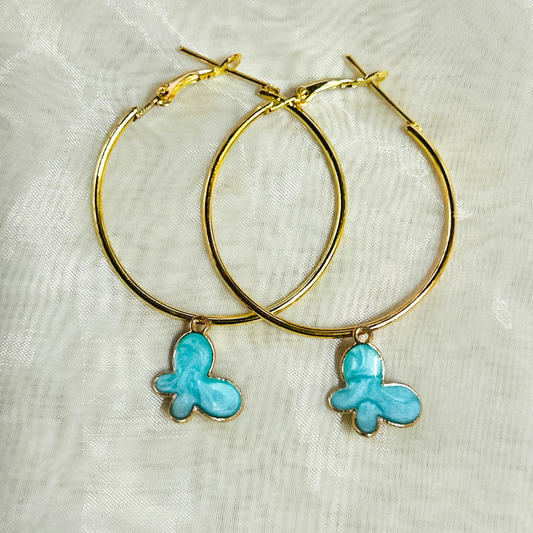 Butterfly Hoop Earrings - Blue