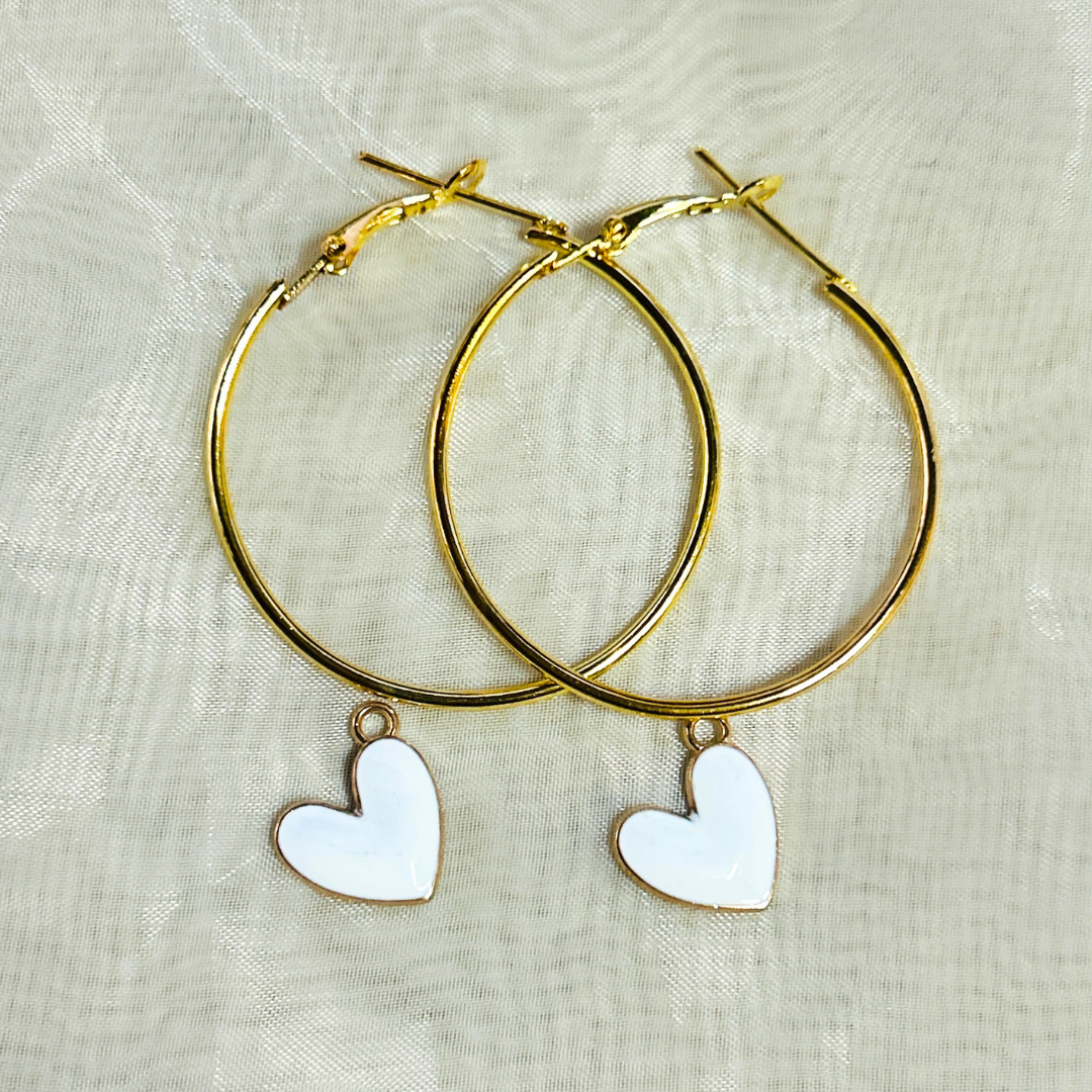 Heart Hoop Earrings - White