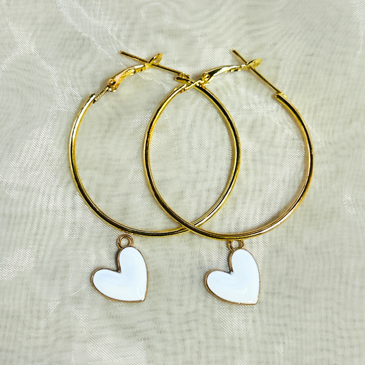 Heart Hoop Earrings - White