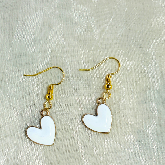 White Heart Earrings