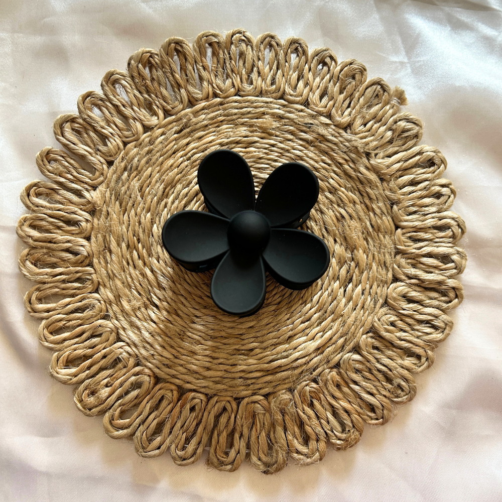 Black Flower Claw Clip - Medium