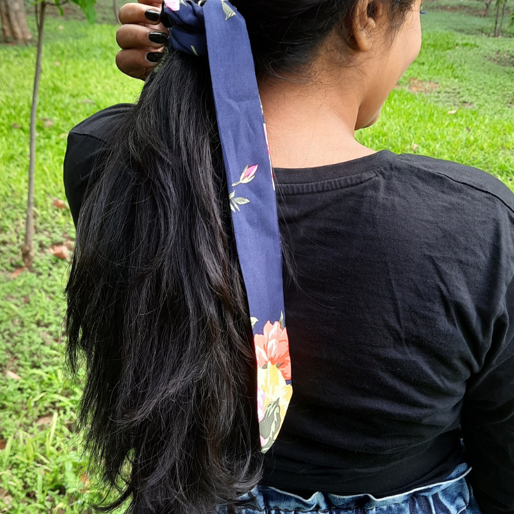 Blue Floral Prints Scarf Scrunchie  / Tail Scrunchie / Bowknot Scrunchie