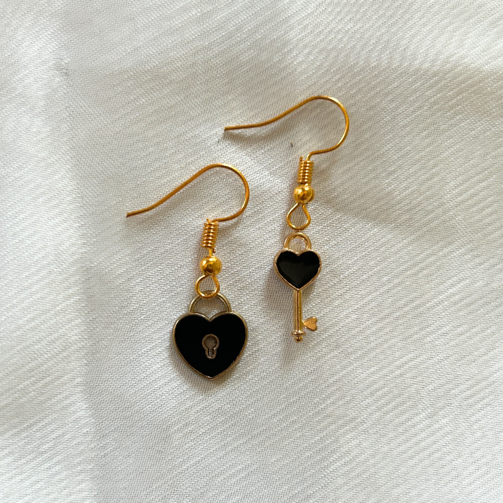 Lock and Key Mismatched Earrings - Black