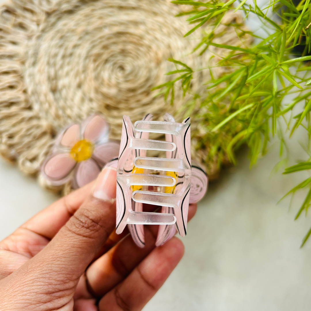 Hand Drawn Flower Claw Clip - Light Pink