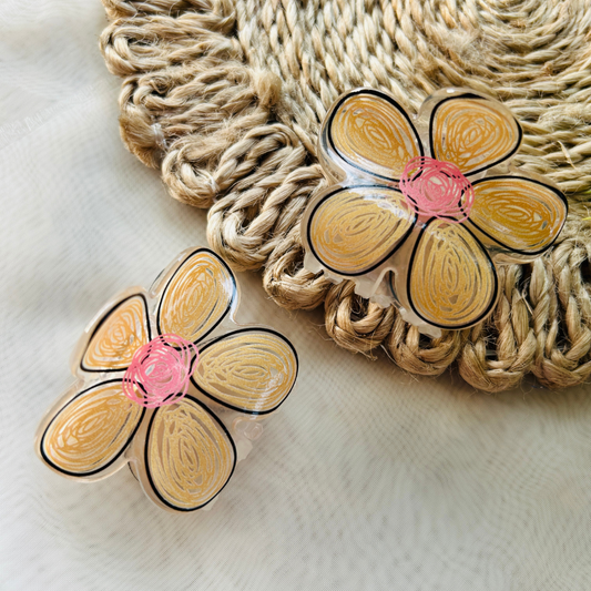 Hand Drawn Flower Claw Clip - Light Yellow