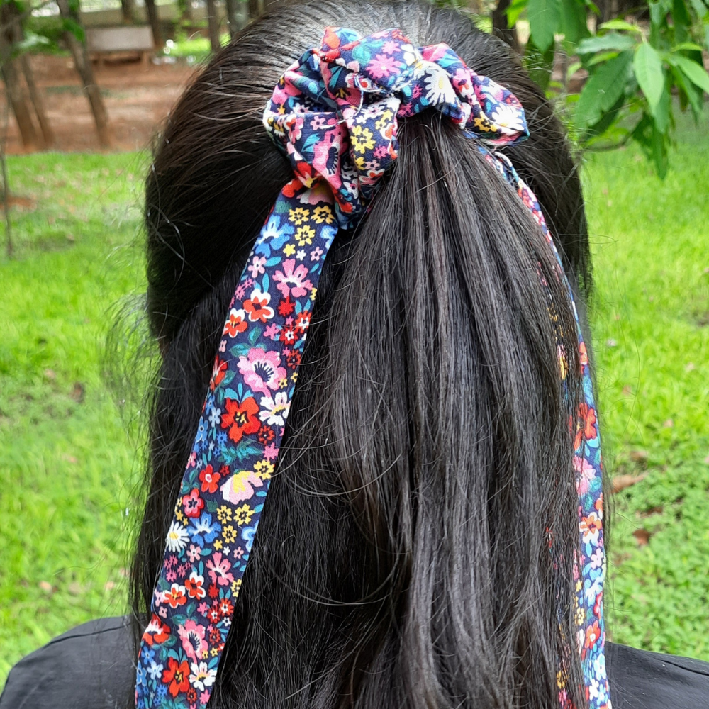 Blue Bageecha Scarf Scrunchie  / Tail Scrunchie / Bowknot Scrunchie
