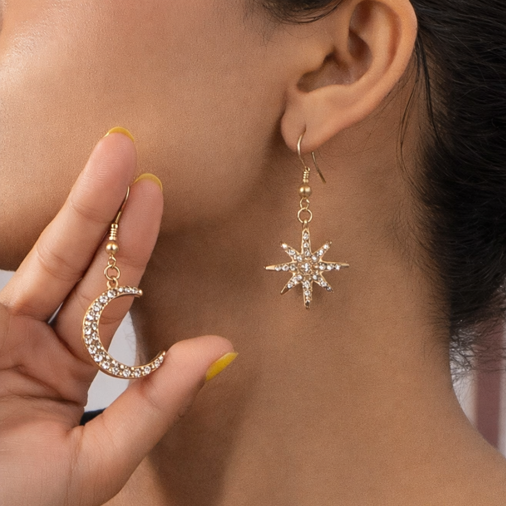 Sun and Moon Mismatched Earrings - Gold