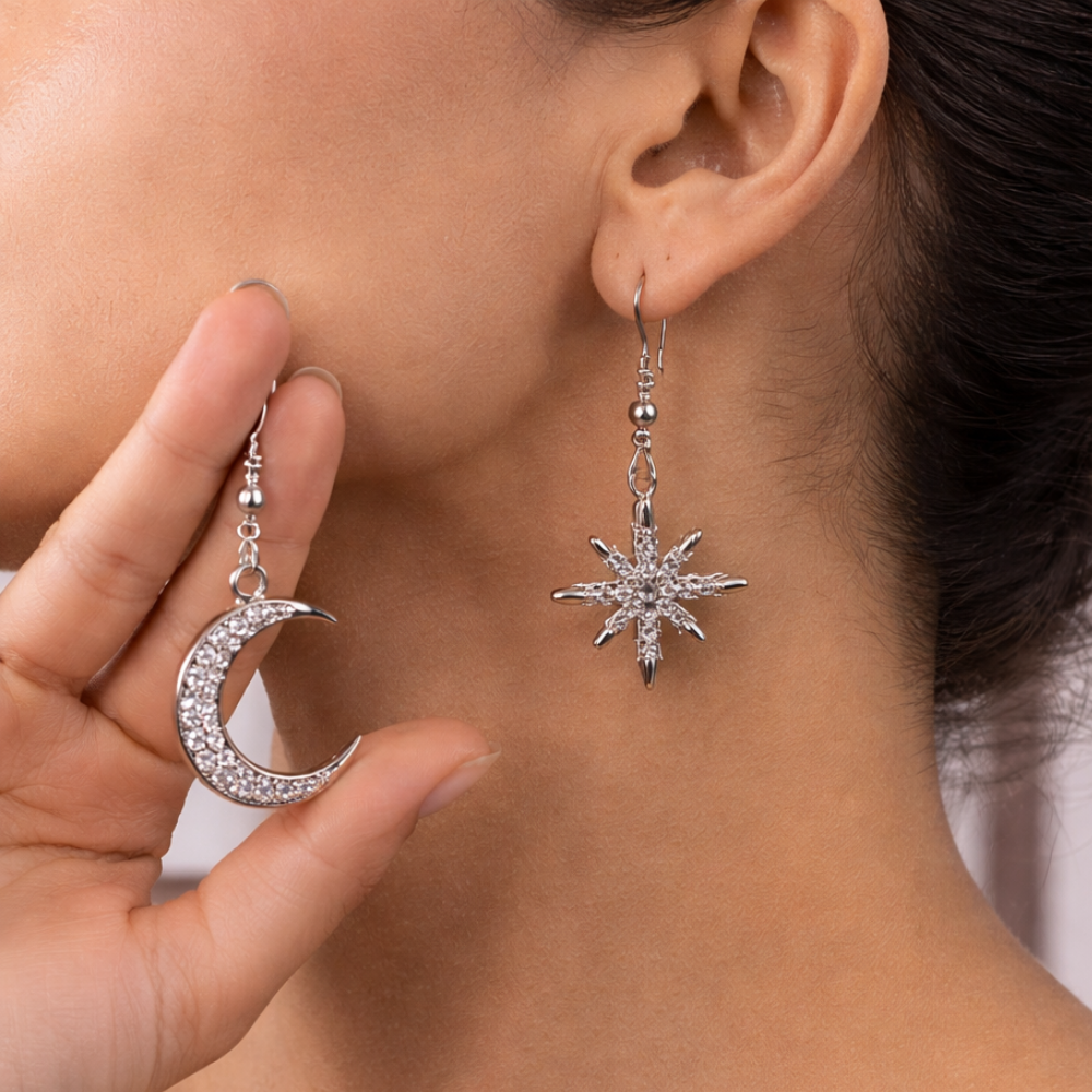 Sun and Moon Mismatched Earrings - Silver