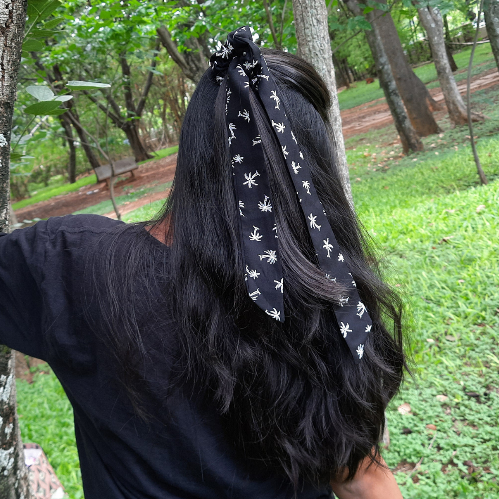 Palm Trees Black Scarf Scrunchie  / Tail Scrunchie / Bowknot Scrunchie