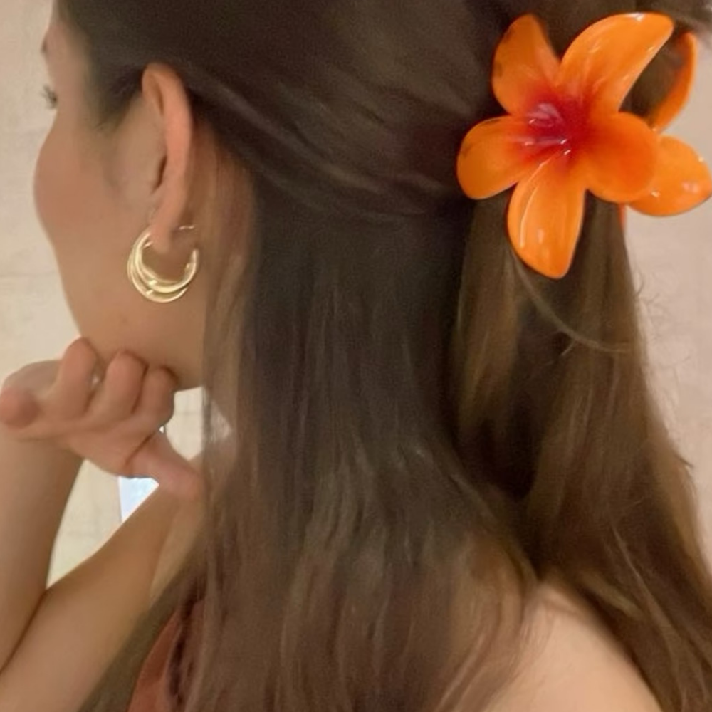 Orange Flower Claw Clip - Medium