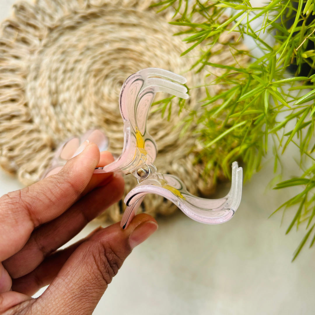 Hand Drawn Flower Claw Clip - Light Pink