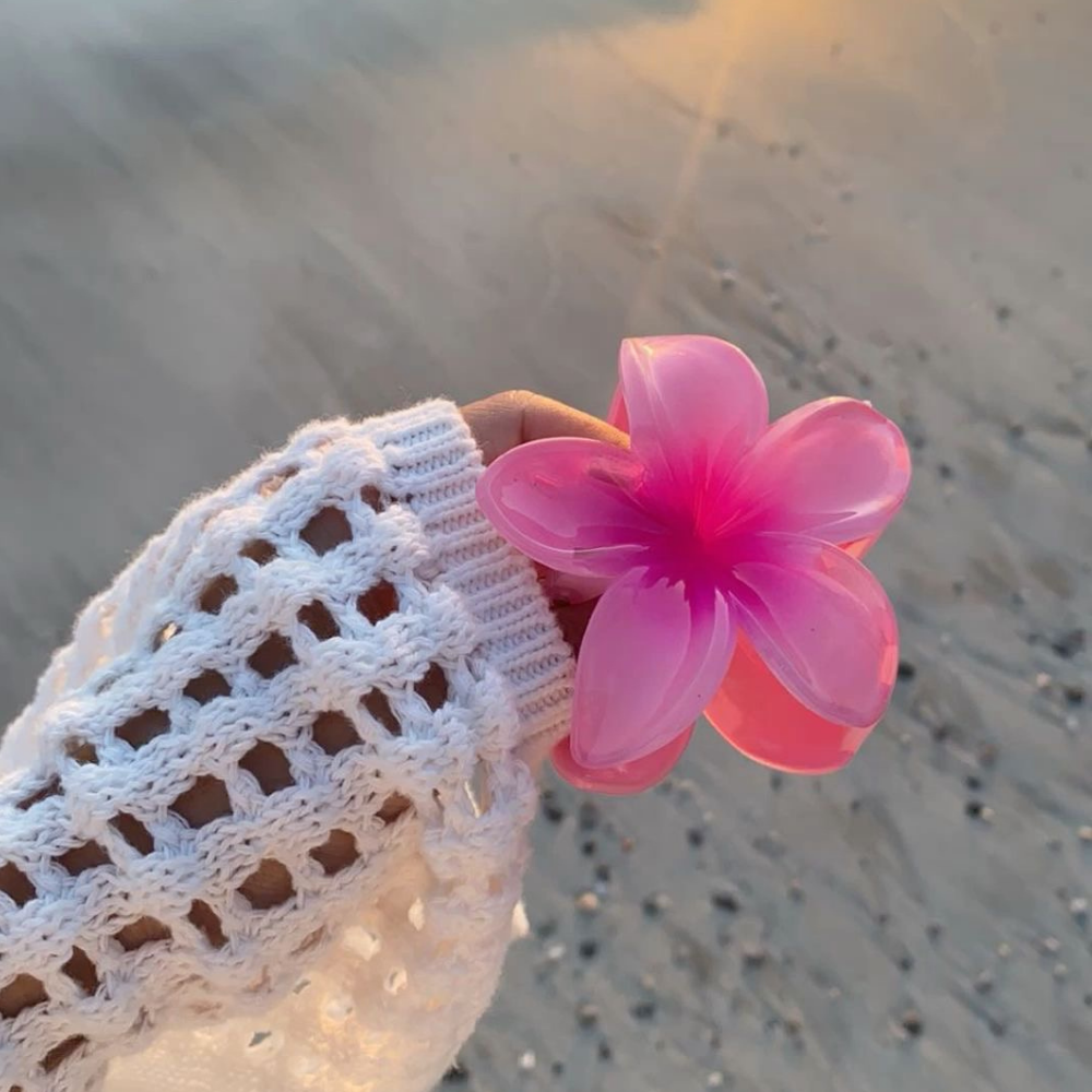 Pink Flower Claw Clip - Medium