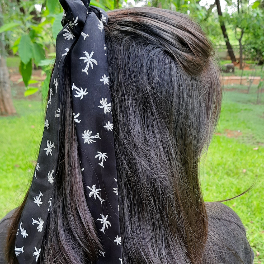 Palm Trees Black Scarf Scrunchie  / Tail Scrunchie / Bowknot Scrunchie