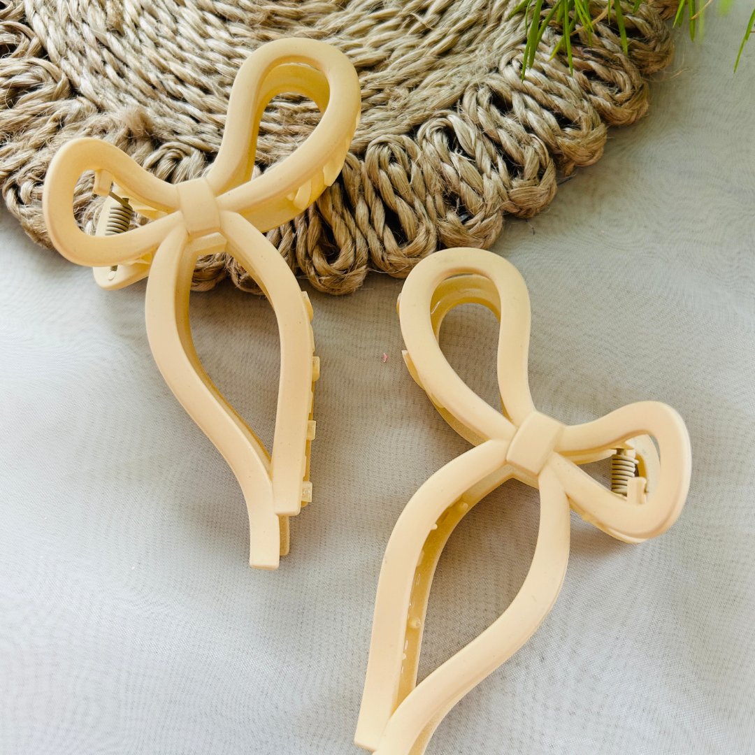 Bow Claw Clip - Large - Dark Beige