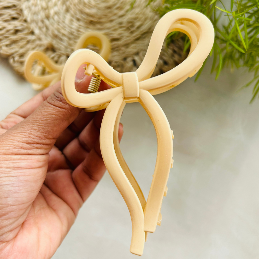 Bow Claw Clip - Large - Dark Beige