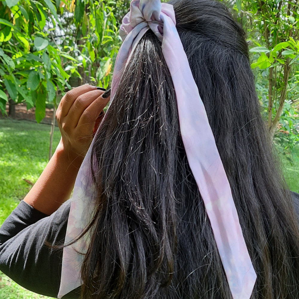 Pink Tie Dye Scarf Scrunchie  / Tail Scrunchie / Bowknot Scrunchie