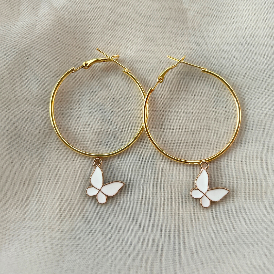 White Butterfly Hoop Earrings