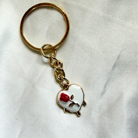 Heart With a Tulip Keychain - White