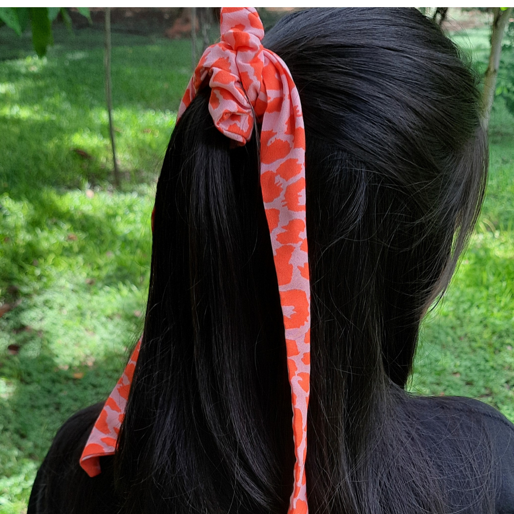Orange Leopard Print Scarf Scrunchie  / Tail Scrunchie / Bowknot Scrunchie