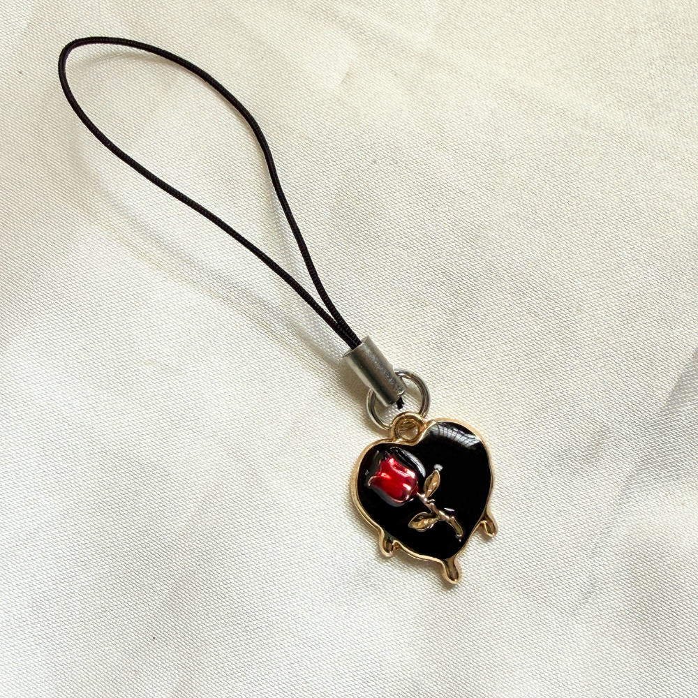Tulip Heart Phone Charm - Black