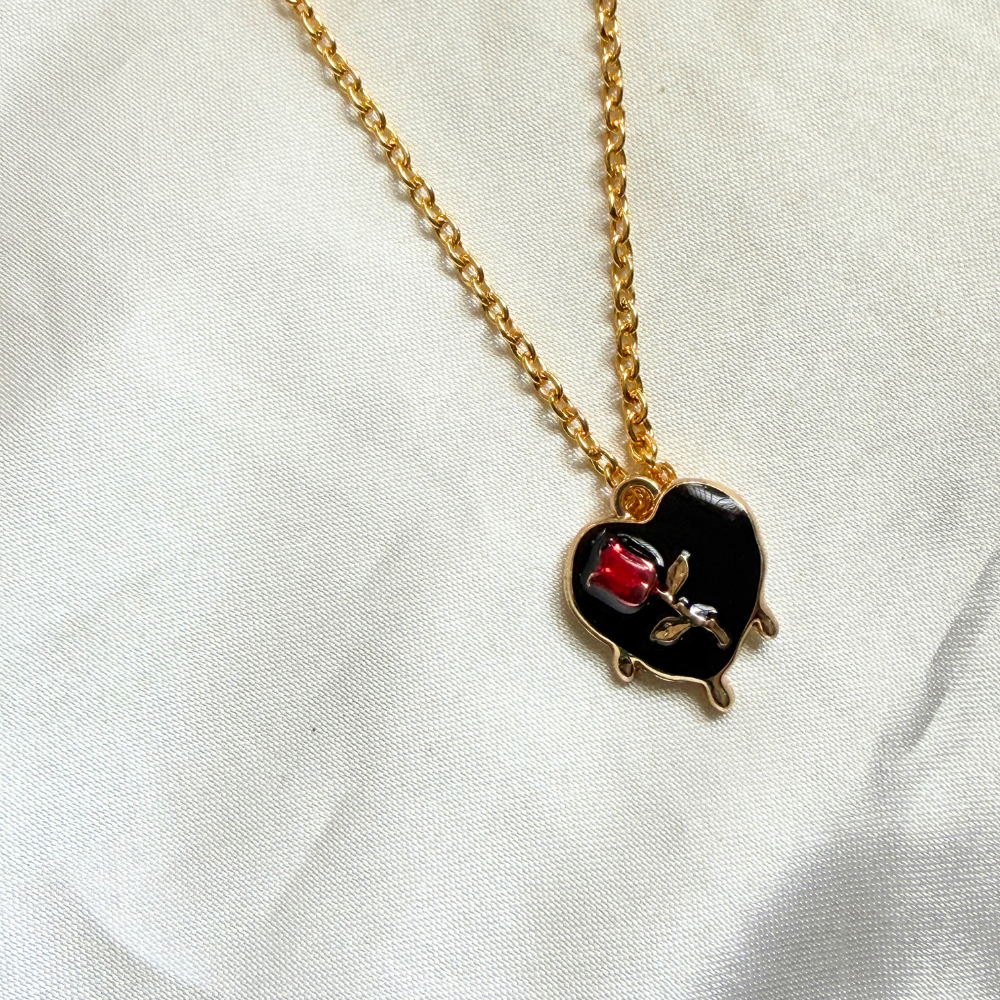 Heart with a Tulip Pendant - Black