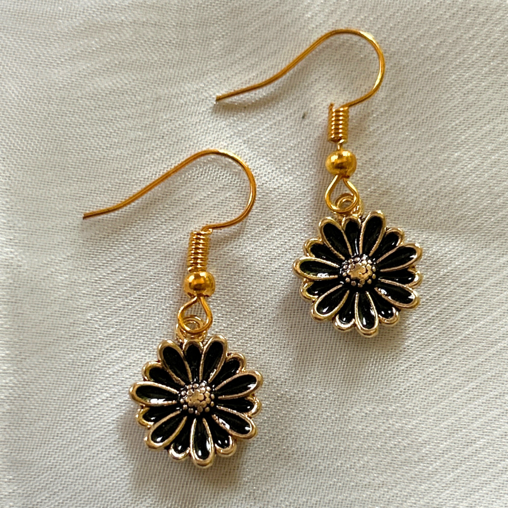 Mini Flower Earrings - Black