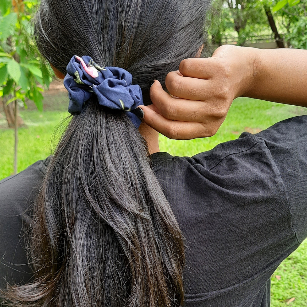 Blue Rose Print Scrunchie