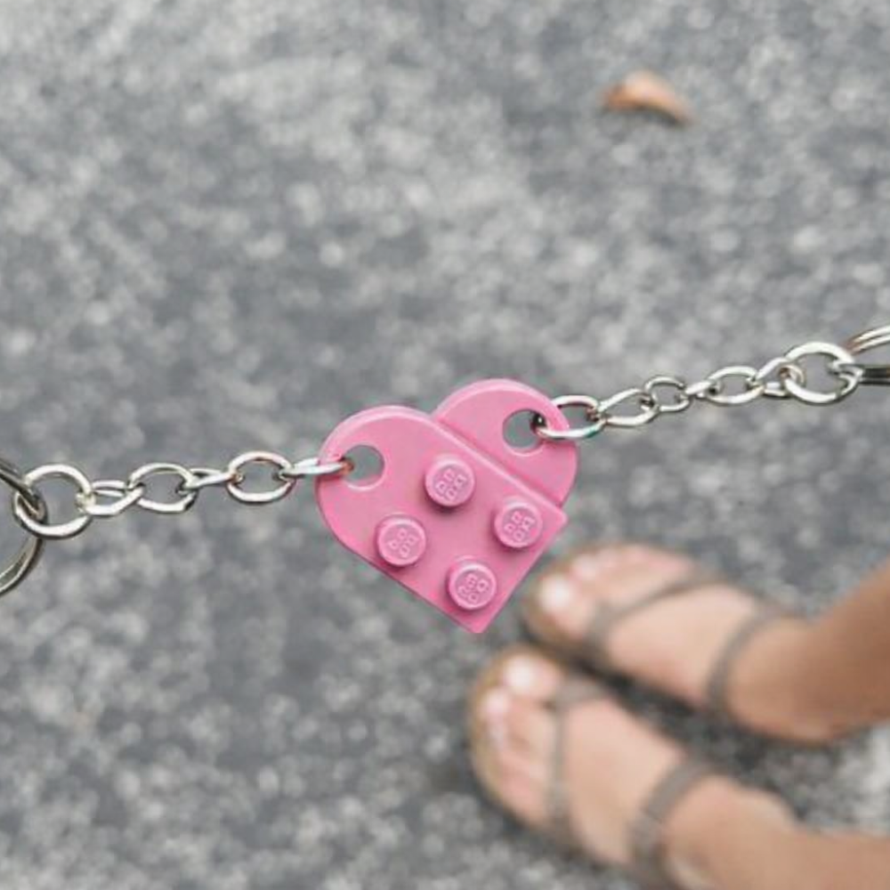 Lego Heart Couple Keychain - Set of 2 Keychains  (Pink)