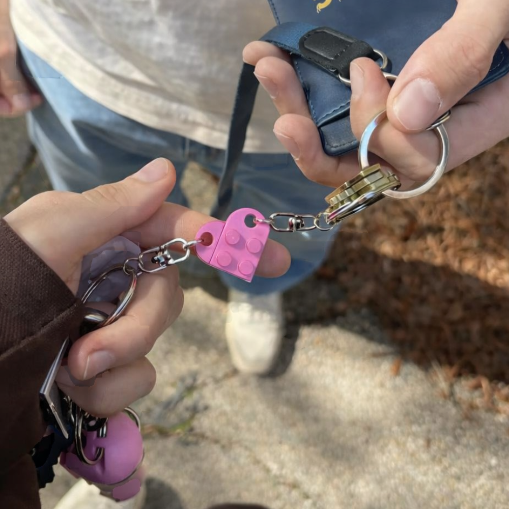 Lego Heart Couple Keychain - Set of 2 Keychains  (Pink)