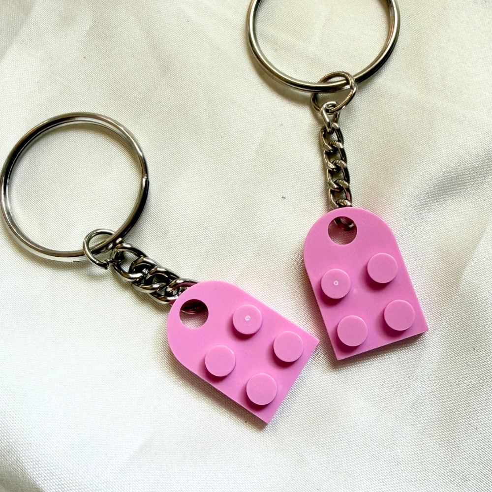 Lego Heart Couple Keychain - Set of 2 Keychains  (Pink)