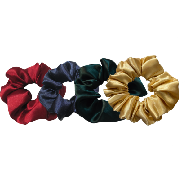 Satin Scrunchies Combo of 4 (Christmas, Ink, Charcoal, Gold)