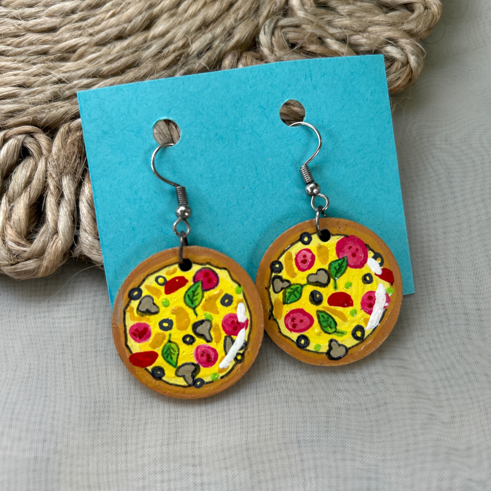 Hand painted Pizza Earrings