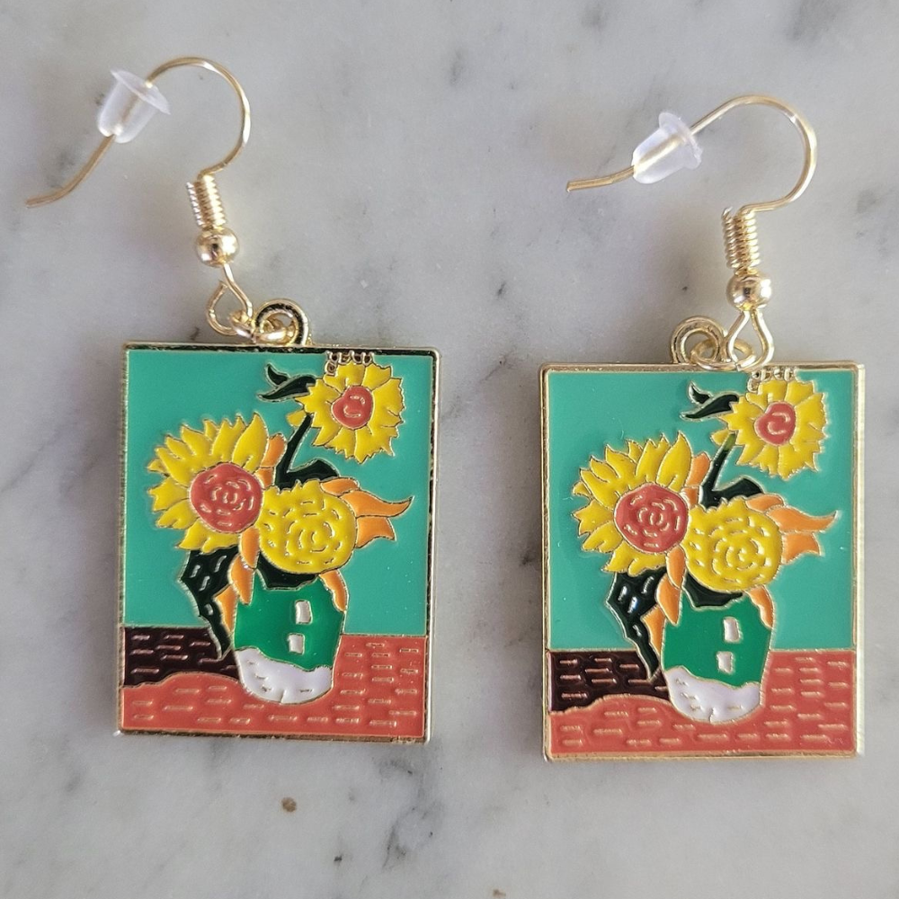 Van Gogh Painting Sunflower Vase Earring