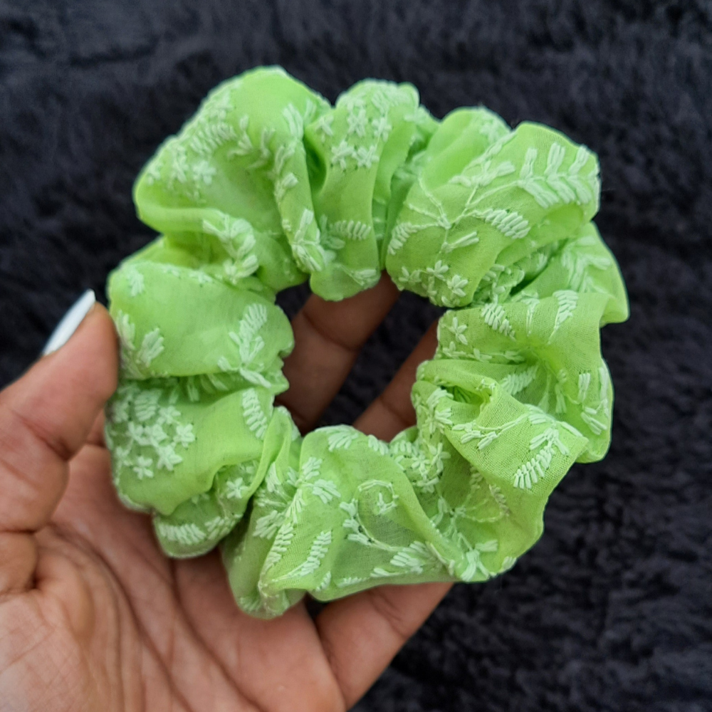 Green Chikankaari Scrunchie