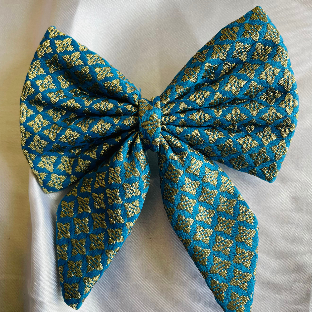 Blue Ethnic Print -  Pigtail Bow