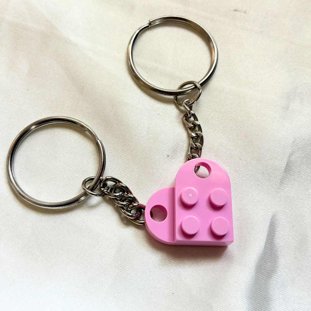 Lego Heart Couple Keychain - Set of 2 Keychains  (Pink)