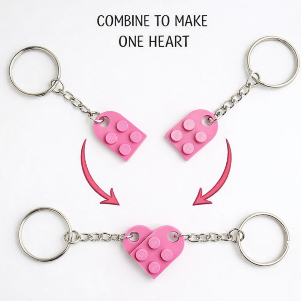 Lego Heart Couple Keychain - Set of 2 Keychains  (Pink)