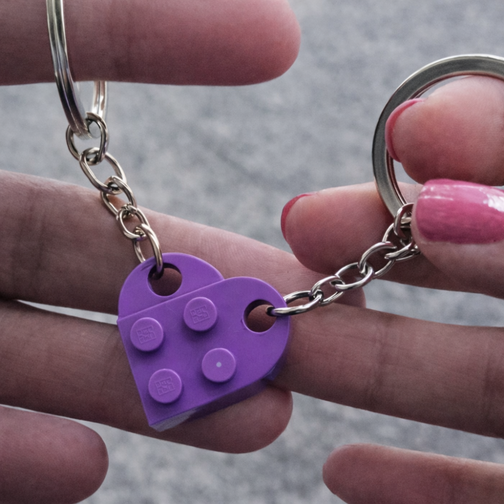 Lego Heart Couple Keychain - Set of 2 Keychains  (Purple)