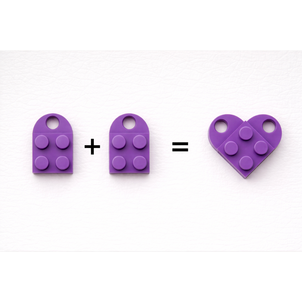 Lego Heart Couple Keychain - Set of 2 Keychains  (Purple)