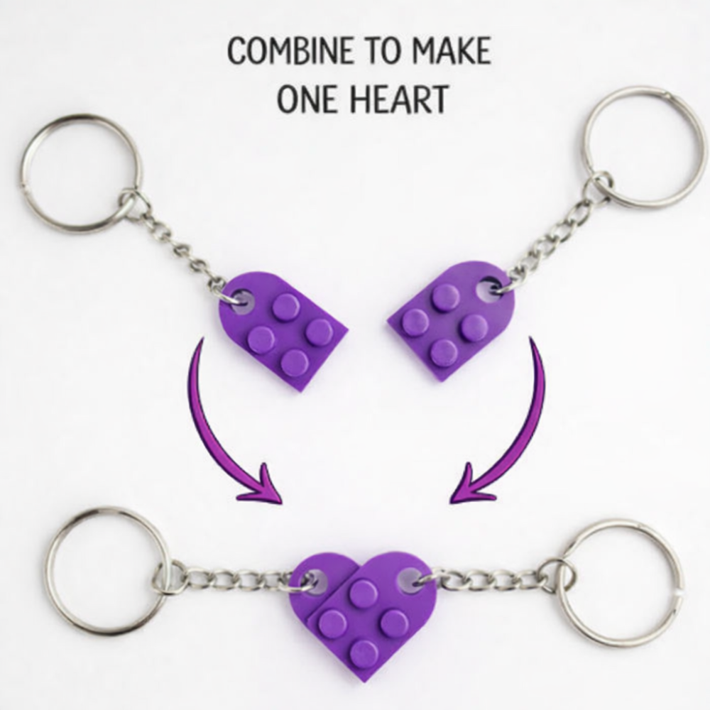 Lego Heart Couple Keychain - Set of 2 Keychains  (Purple)