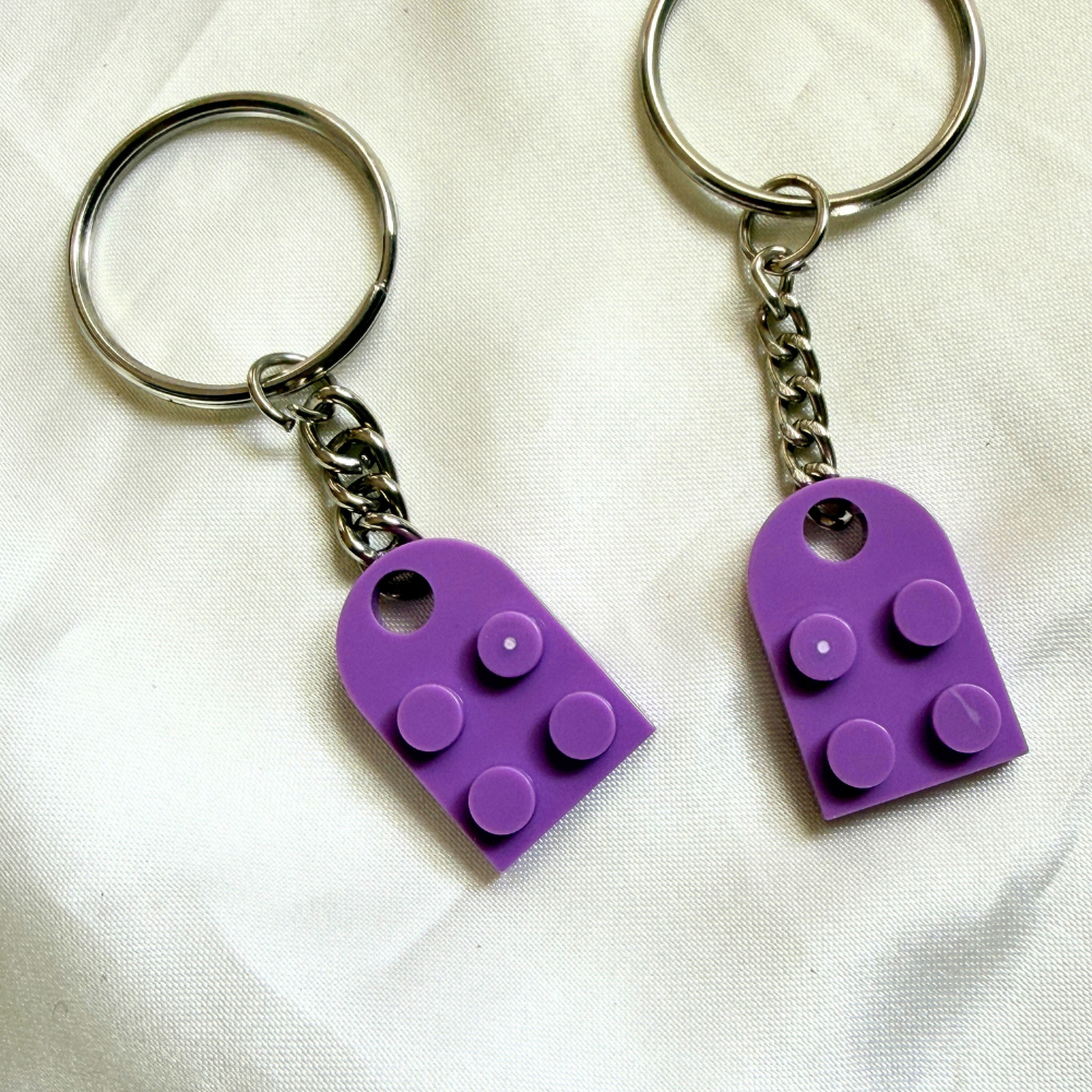 Lego Heart Couple Keychain - Set of 2 Keychains  (Purple)