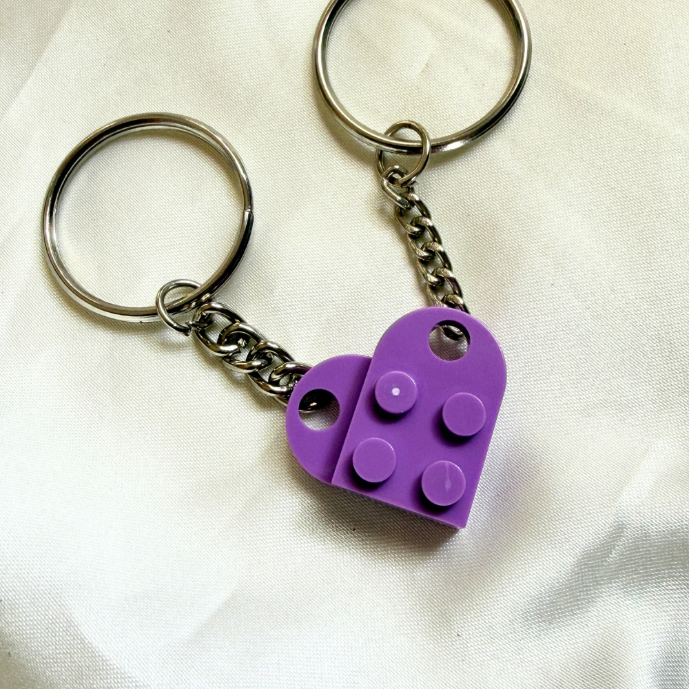 Lego Heart Couple Keychain - Set of 2 Keychains  (Purple)