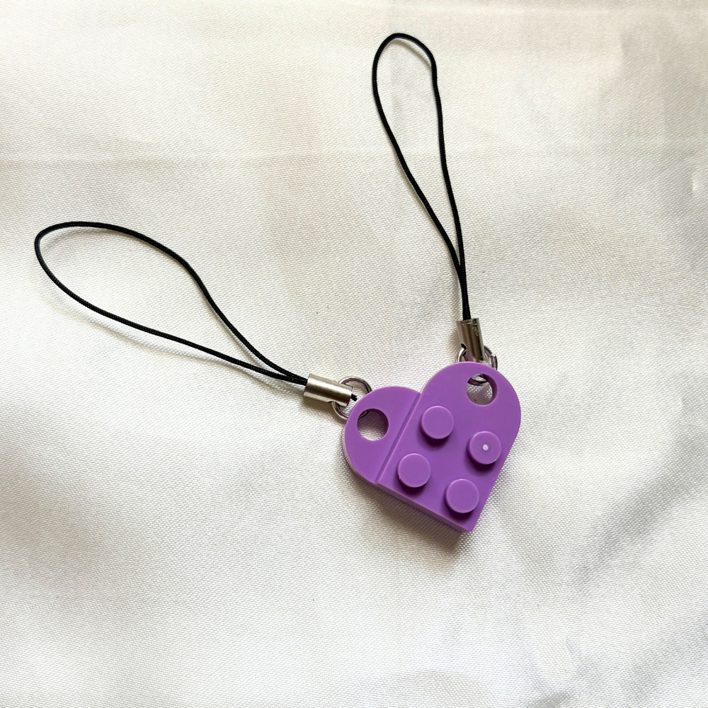 Lego Heart Couple Keychain - Set of 2 Keychains  (Purple)