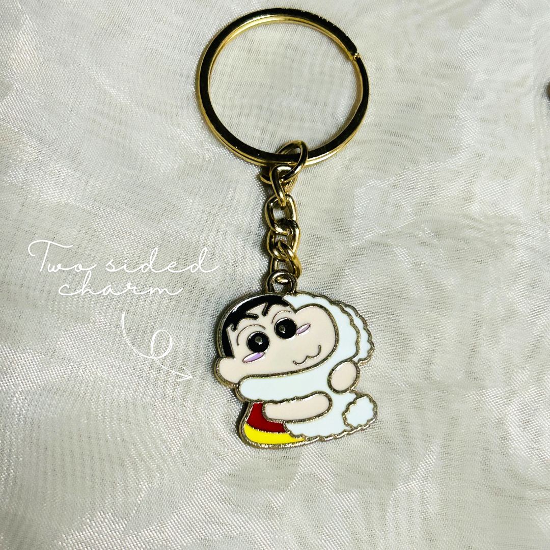 Shinchan and Shiro Two sided Charm Keychain