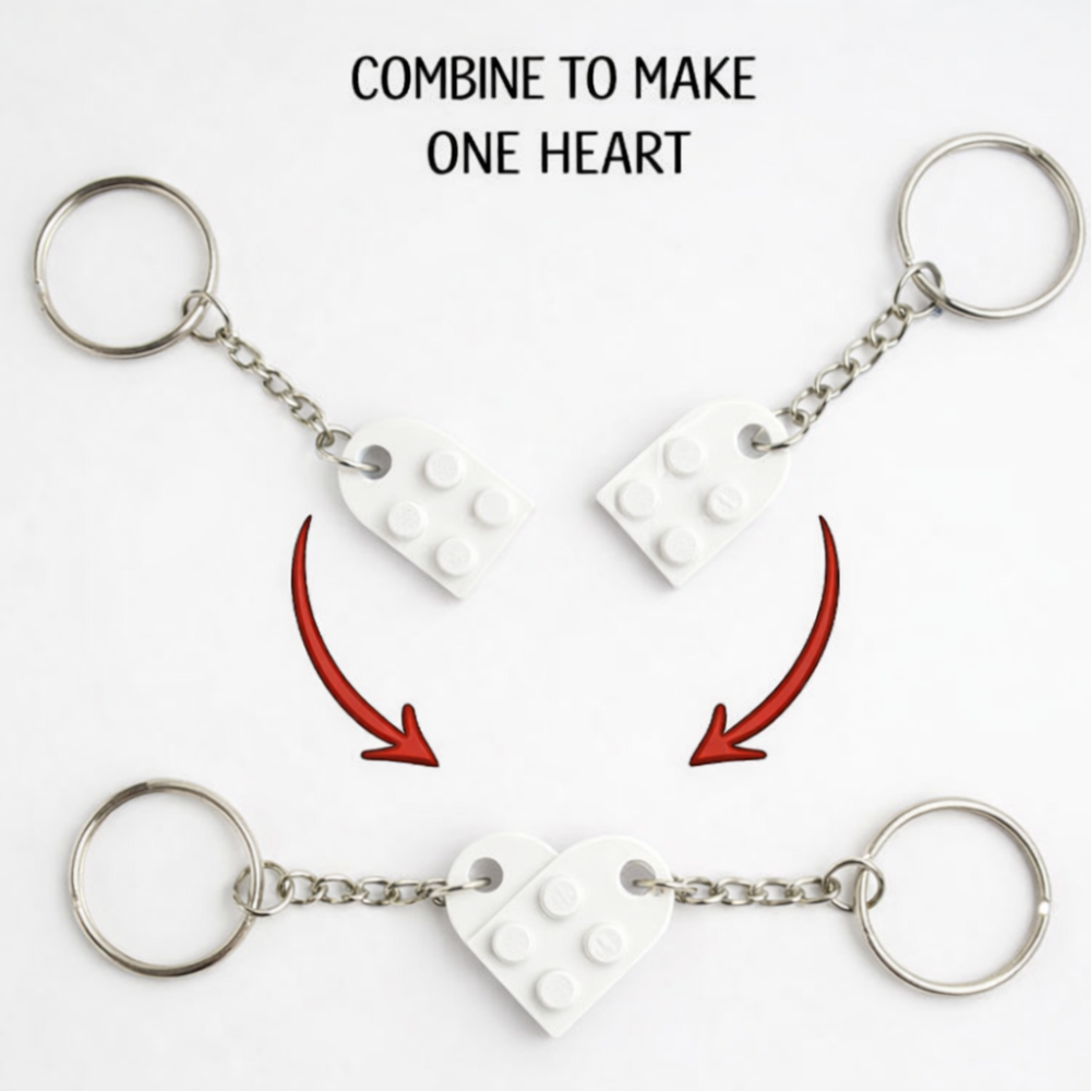 Lego Heart Couple Keychain - Set of 2 Keychains  (White)