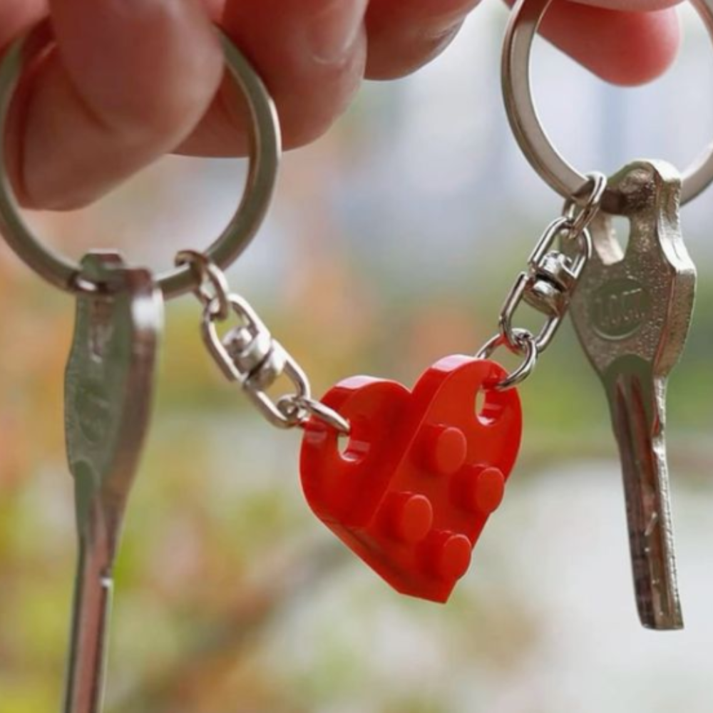 Lego Heart Couple Keychain - Set of 2 Keychains  (Red)