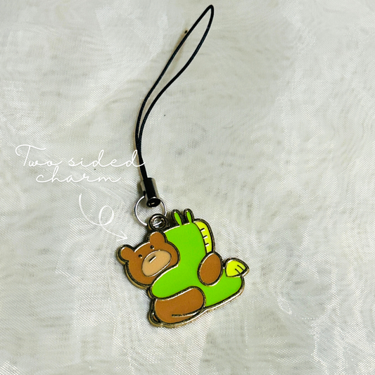 Teddy and Dino Two sided Charm Phone Charm