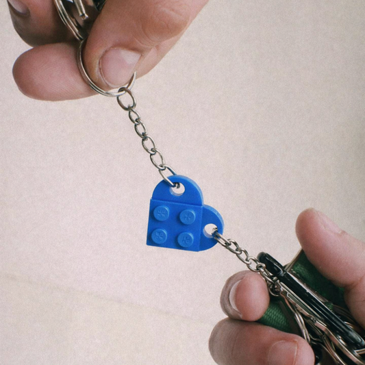 Lego Heart Couple Keychain - Set of 2 Keychains  (Blue)