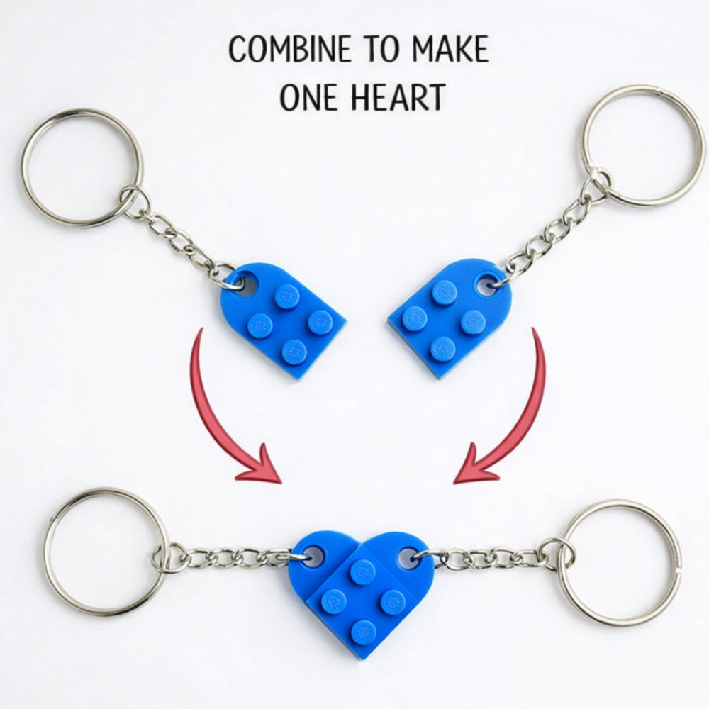 Lego Heart Couple Keychain - Set of 2 Keychains  (Blue)