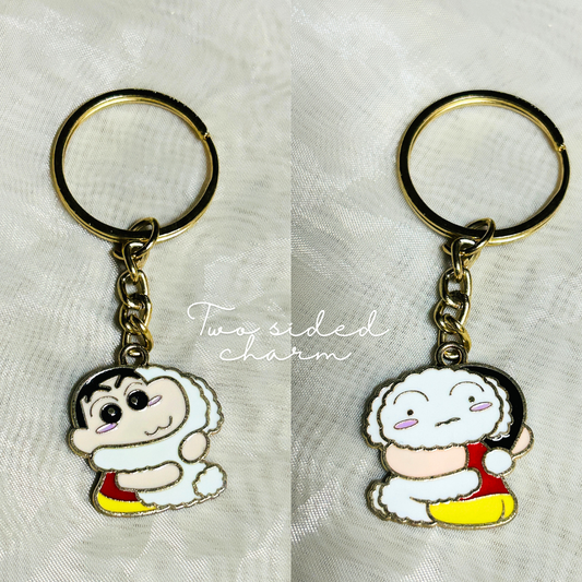 Shinchan and Shiro Two sided Charm Keychain